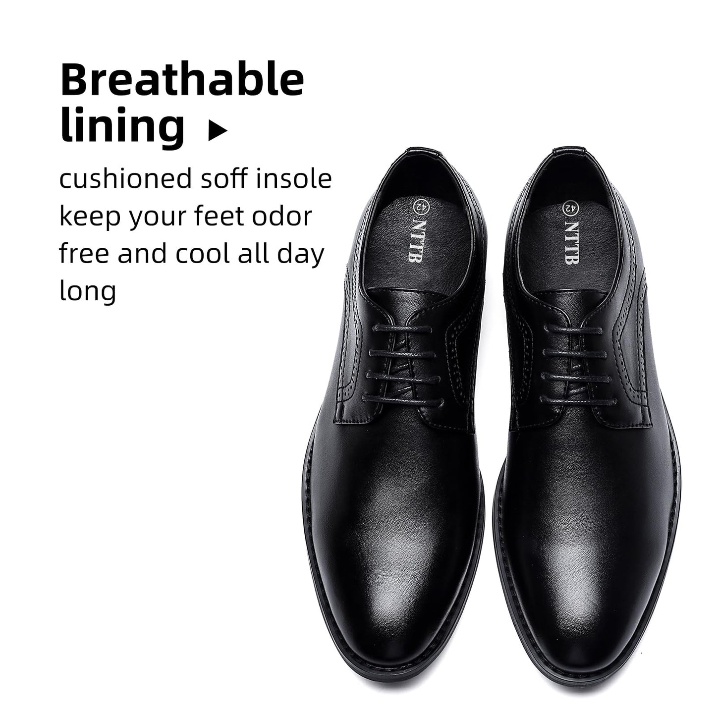 Nttb Men's Oxford Formal Dress Shoes, Comfort Classic Business Lace Up Plain Toe Dress Shoes
