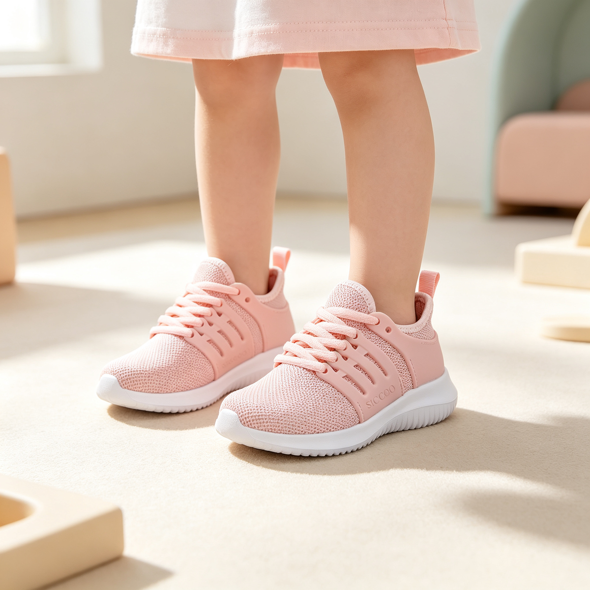 SICCOO Girls Lightweight Lace‑Up Sneakers, Running Walking Tennis Sports Shoes for Toddler / Little Kid