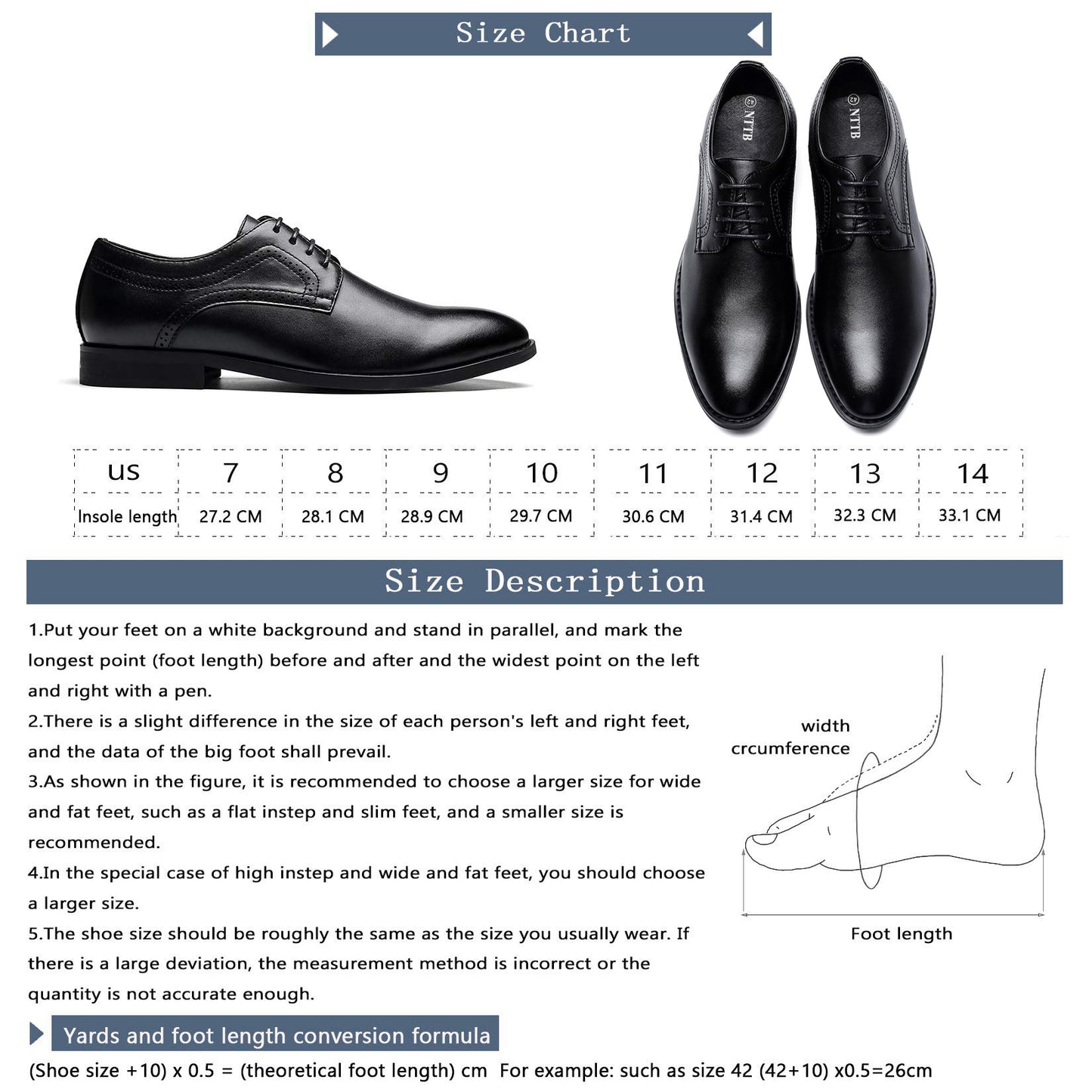 Nttb Men's Oxford Formal Dress Shoes, Comfort Classic Business Lace Up Plain Toe Dress Shoes
